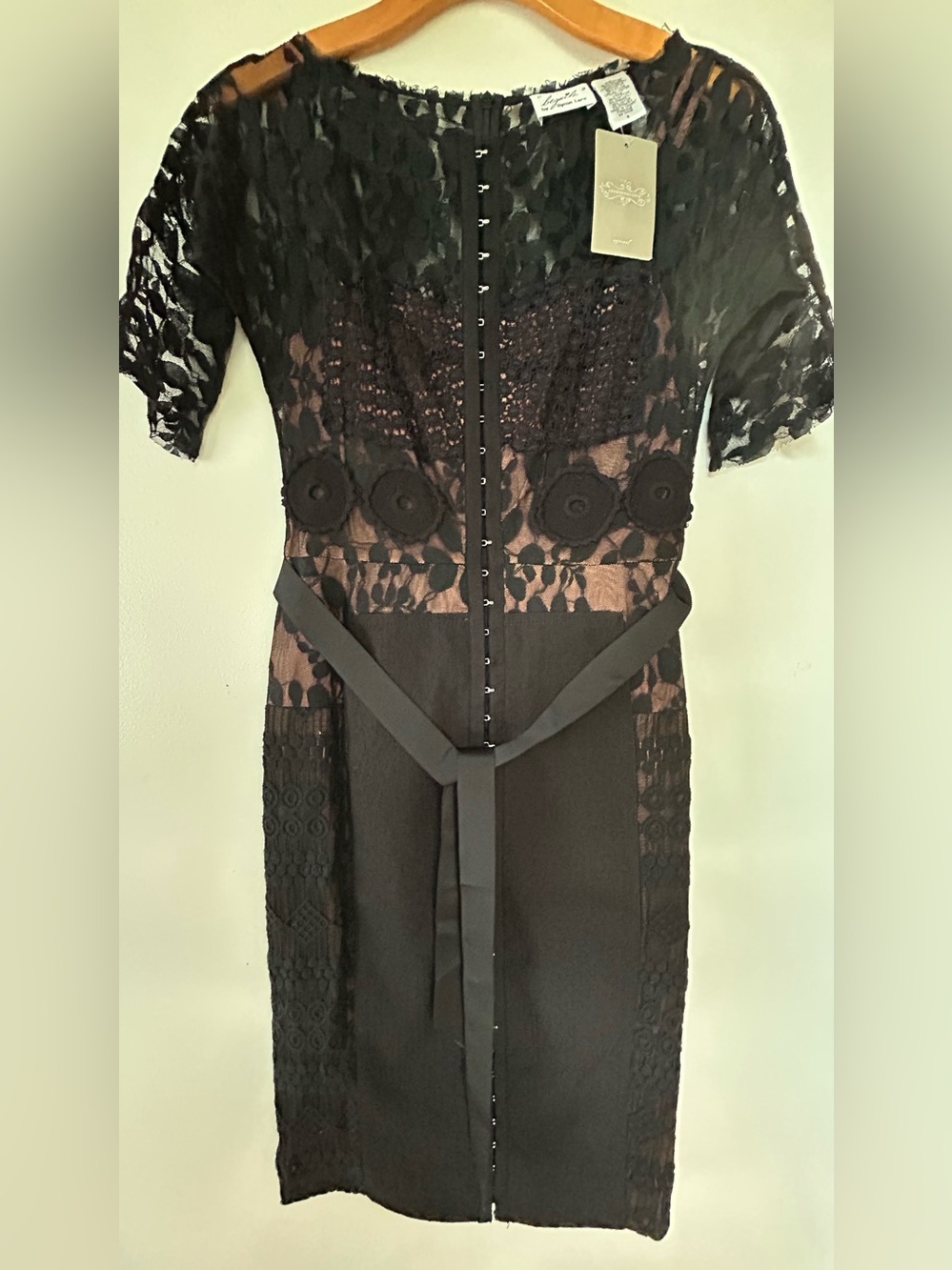 Black Lace Overlay Sheath Dress - Brand Unknown
